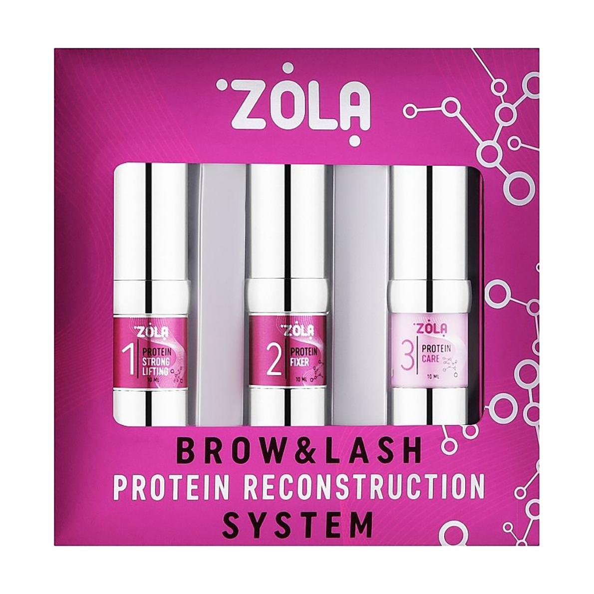 Набір для ламінування брів та вій Zola Brow &amp; Lash Protein Reconstruction System (01 Lifting, 10 мл + 02 Fixer, 10 мл + 03 Care, 10 мл)